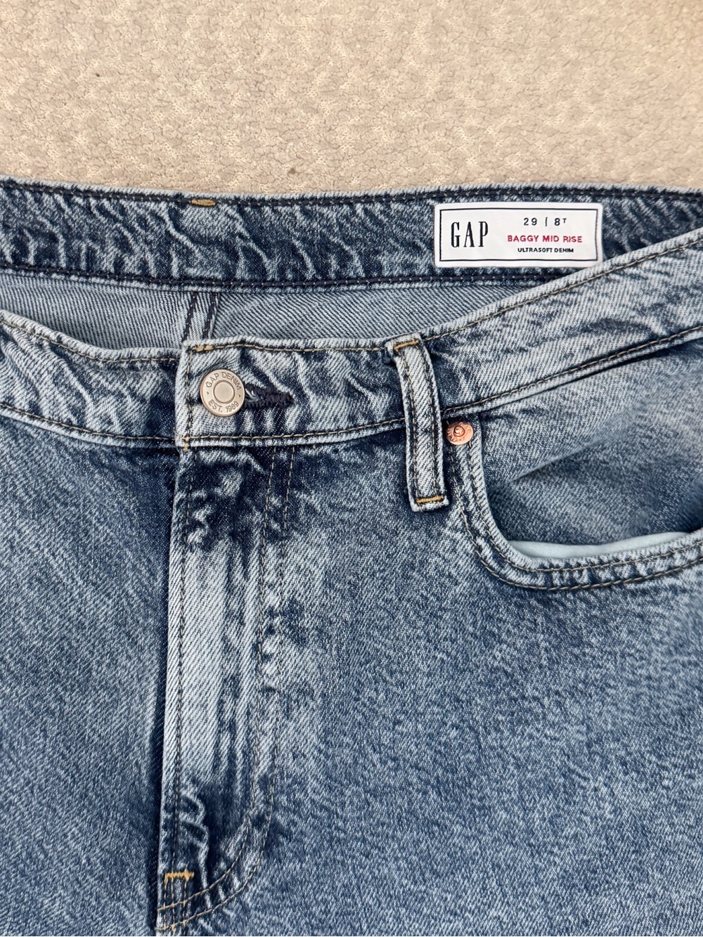 GAP Mid Rise UltraSoft Baggy Wide Leg Jeans in Indigo size 29/8Tall - Picture 7 of 8